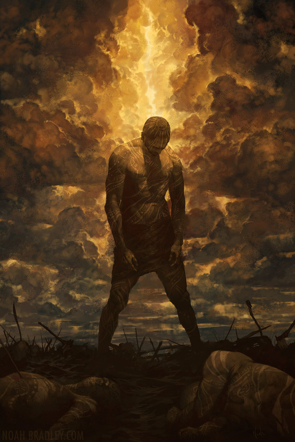 Noah Bradley #clouds #stand #illustration #concept #atmosphere #silhouette #painting #art #warrior #battlefield #light