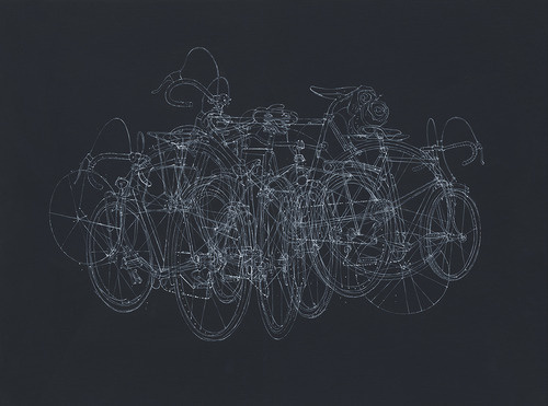 White ink line drawing on wood panel. #illustration #evan #hecox