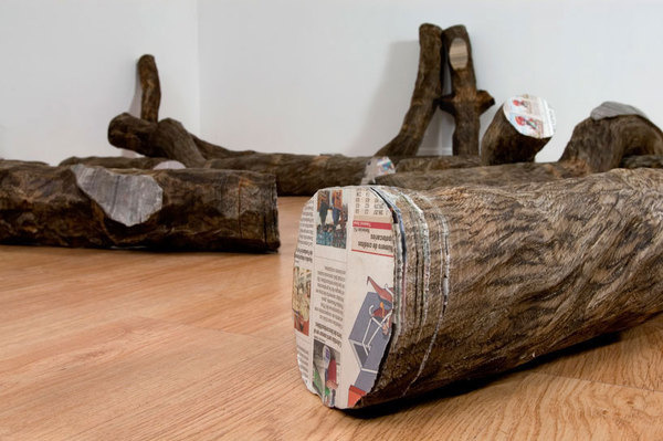 CJWHO ™ (tree trunks made of densely stacked newspapers by...) #tree #installation #crafts #design #newspaper #wood #art