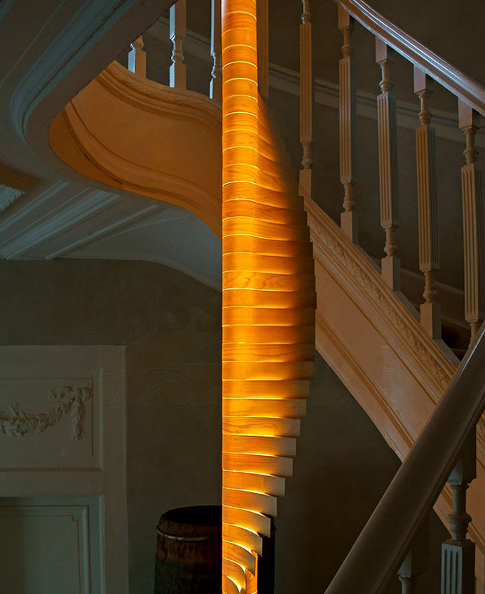 Wooden Light Sculpture by Mike Vanbelleghem helix modular lamp 3 #modular #lamp #dooden #design #light