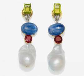 Color Stone Pearl Drop Earrings