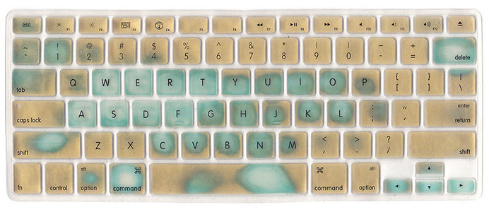 Taylor Holland: Metallic gold silicone keyboard cover after 365 days of use on a MacBook Pro. #gold #performance art #keyboard #taylor holla