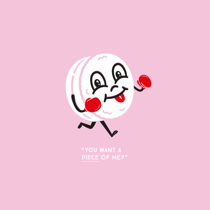 #illustration #pink #chubby #cake #pun #boxer #fun #vector #illustrator #retro #simple #graphic #art #silly #character