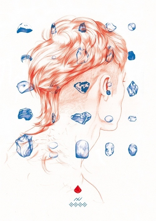 renard #neumann #red #hair #ini #illustration #poster #fashion #blue #drawing