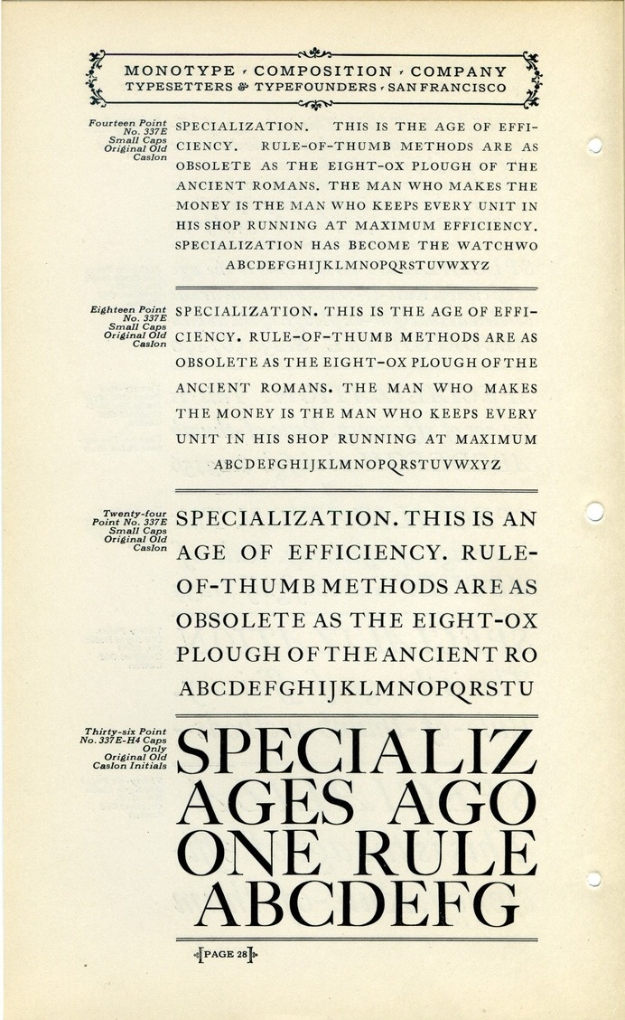 Monotype Original Old Caslon type specimen #type #specimen