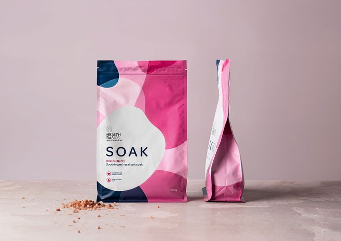 Health Basics Salts - Mindsparkle Mag Milk Design Agency designed the branding for Health Basics Salts "Soak" – soothing mineral salts. #logo #packaging #identity #branding #design #color #photography #graphic #design #gallery #blog #project #mindsparkle #mag #beautiful #portfolio #designer