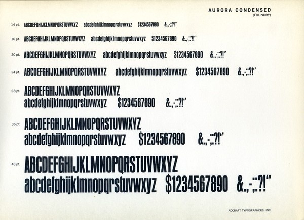 Aurora was a sans serif sold by multiple German foundries under different names. A digital revival is available from MyFonts. #type #specimen #typography