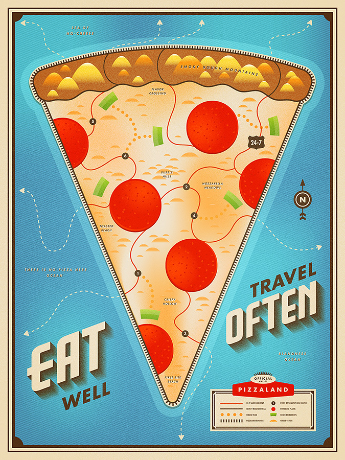 illustration, pizza, map