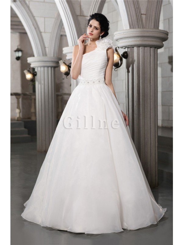 Abito da Sposa Cerniera Principessa Senza Maniche in Organza A-Line