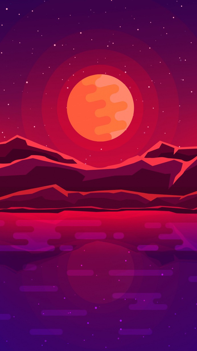 Moon rays, red space, sky, abstract, mountains wallpaper