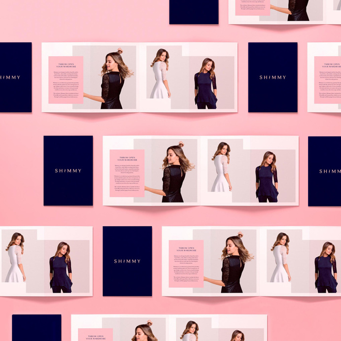 Shimmy fashion beautiful packaging branding corporate design pink minimal logo business card stationery ragged edge mindsparkle mag graphic