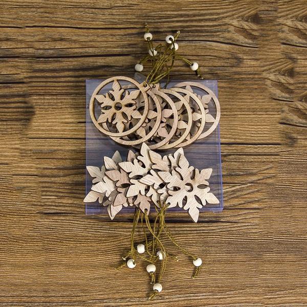 10pcs/pack Mix Wooden Christmas Decoration Ornament Hollow Snowflake Angel Star Christmas Tree Hanging Pendant Xmas Party Decor