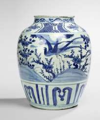 A large underglaze blue decorated shoulder of the pot made of porcelain with pheasants and flowers #Sets #Teasets #Porcelainsets #Antiqueplates #Plates #Wallplates #Figures #Porcelainfigurines #porcelain