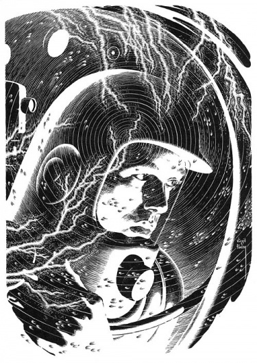 Macaca fuscata » monsterman: Virgil Finlay #ink #spaceman