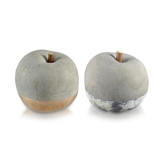 Cement Apple with Metallic Touch, Set of Two, 7cm