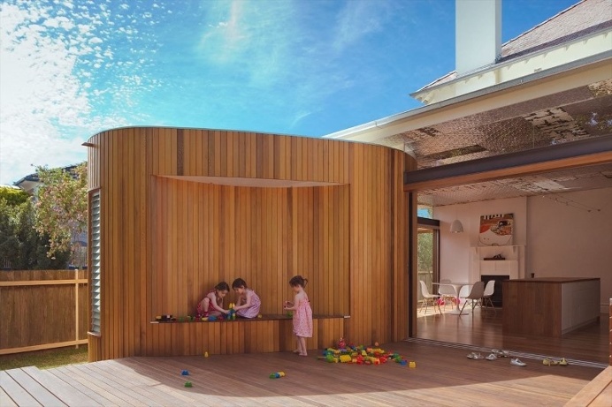 Bold conceptual approach for adding a open kitchen to a semi-detached home