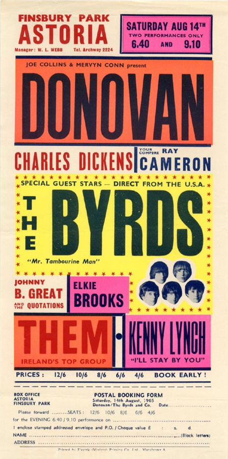 1965 Concert Poster with Donovan, The Byrds, Johnny B. Great #poster