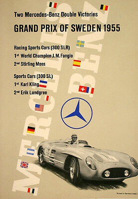 $850 • Buy Original Vintage Car Racing Poster Mercedes Grand Prix Sweden By Stankowski 1955