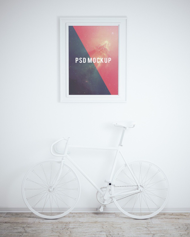 Frame on white wall with white bicycle mock up Premium Psd. See more inspiration related to Frame, Mockup, Template, Web, Website, Wall, White, Bicycle, Mock up, Picture frame, Templates, Website template, Picture, Mockups, Up, Web template, Realistic, Real, Web templates, Mock ups, Mock and Ups on Freepik.