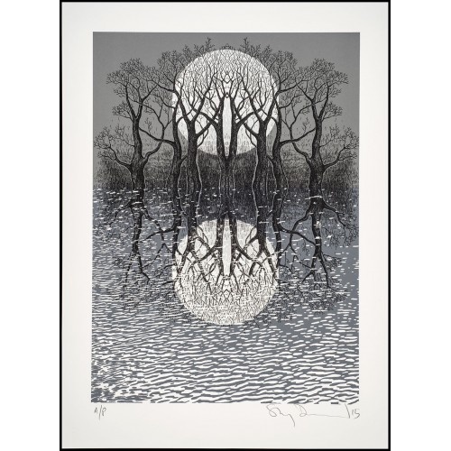 radiohead, music, band, trees, nature, screenprint, black and white