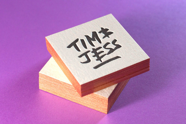 Tim & Jess #edge #lettering #print #letterpress #bronze #metallic
