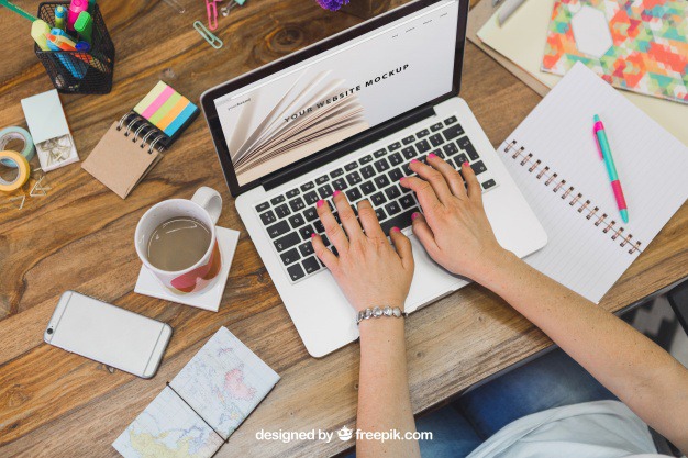 Woman typing on laptop sitting at a desk Free Psd. See more inspiration related to Mockup, Technology, Computer, Woman, Girl, Home, Laptop, Notebook, Mock up, Desk, Modern, Lady, Keyboard, Display, Screen, Female, Sitting, Up, Computer screen, Typing, Mock and Femininity on Freepik.