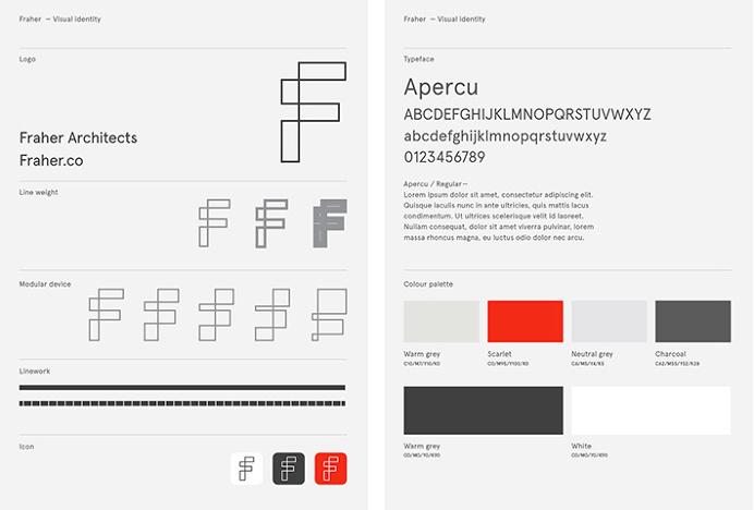 Fraher architects by Freytag Anderson #red #blue #brand design #guidelines #graphic design