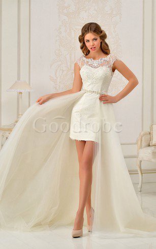 Robe de mariée naturel maillot decoration en fleur longueur au ras du sol en dentelle