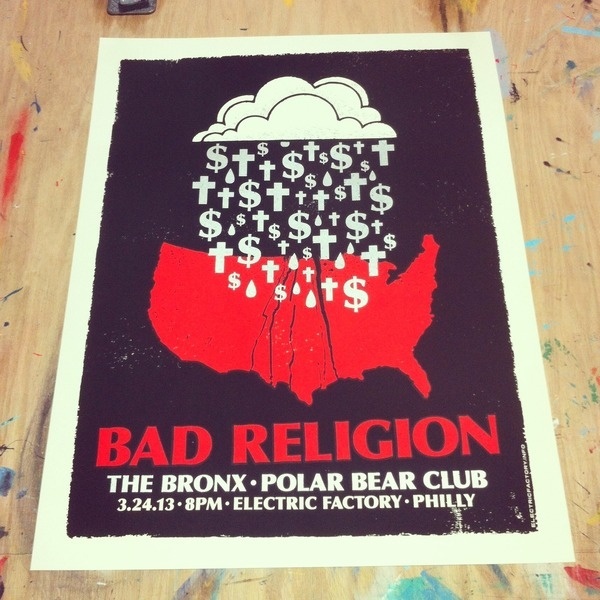 3 color poster for Bad Religion on 19x25 paper. Silver, Red, and Black. I jump on the opportunity to make art for The Bronx, those dudes are #ralph #stollenwerk