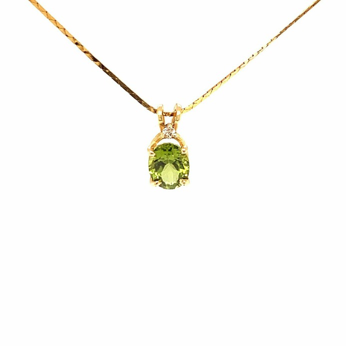 Oval Peridot and Diamond Pendant