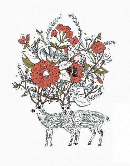 Illustration by Meeralee I Art Sponge #antlers #meeralee #elks #illustration #flower