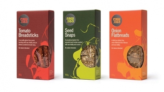 Raw Lisa: Raw Bread + Cracker PackagingÂ (Updated) - TheDieline.com - Package Design Blog #abstract #red #packaging #print #design #orange #foil #green