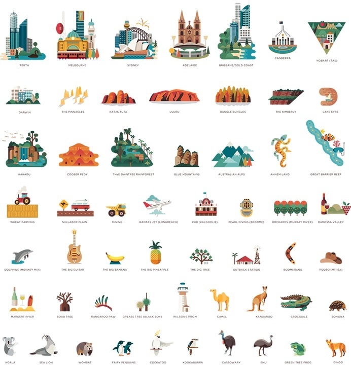 DISCOVER AUSTRALIA - Jimmy Gleeson Design #mapping #geometric #illustration #building #animal