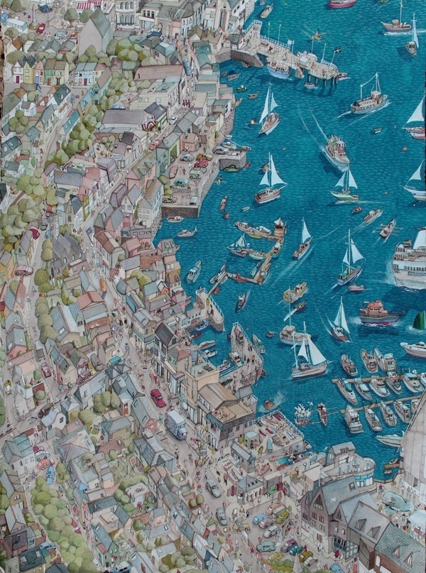 Falmouth Illustrated by Charlie Davis #dock #town #boat