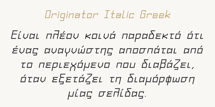Originator typeface (font) designed by Thoma Kikis. Teknike.com - #originator #typeface #font #kikis #thomakikis #geometry #stencil #lettering #greek #latin #cyrillic #hebrew #teknike
