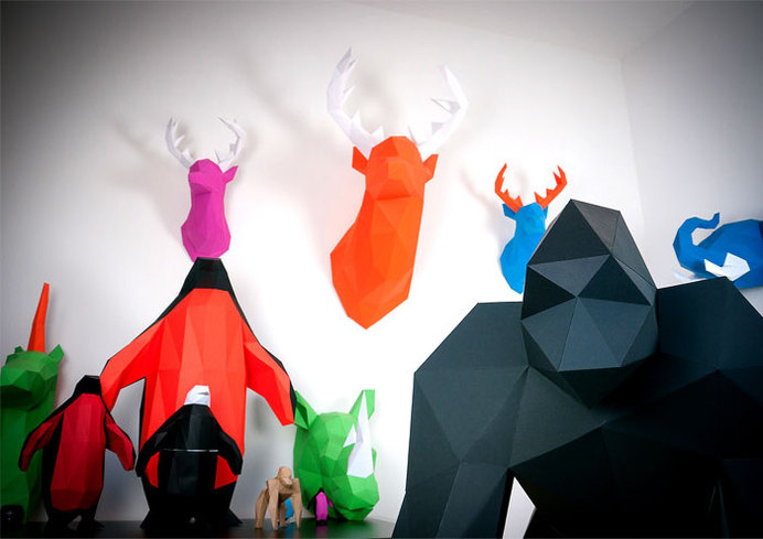 3d Papercraft for Your Home by Holger Hoffmann hunting trophies eco friendly paper #decor #sculptures #papercraft #paper #3d