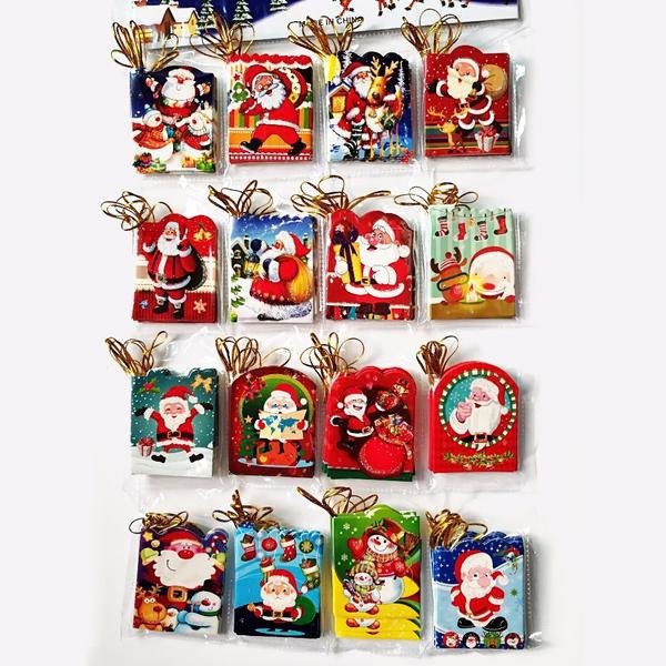12pcs Santa Claus Mini Greeting Cards Message Card DIY Christmas Holiday Blessing Card Christmas Tree Hanging Ornaments SD287