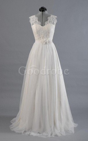 Robe de mariée romantique sexy v col profonde longueur au ras du sol de col en v