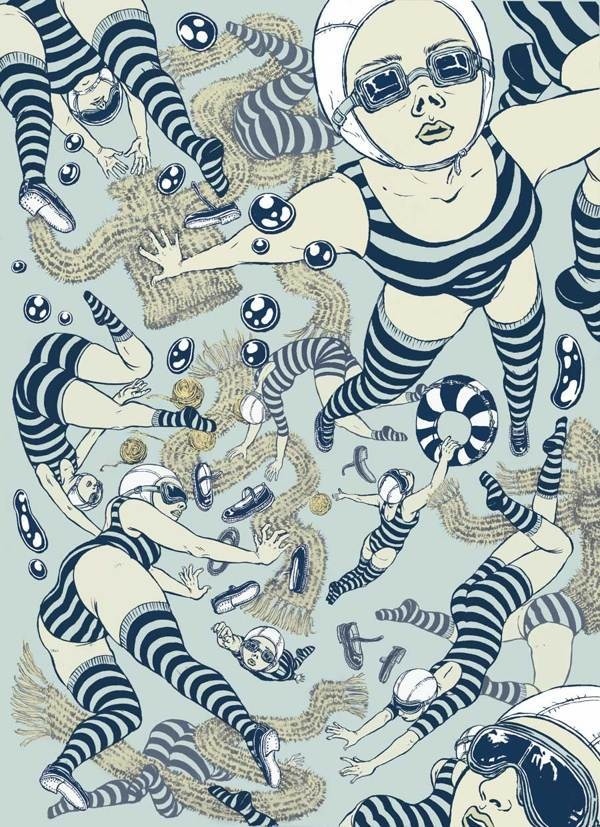 Into the Water (it's summer!) on Behance #blue #illustration #water #swimmers
