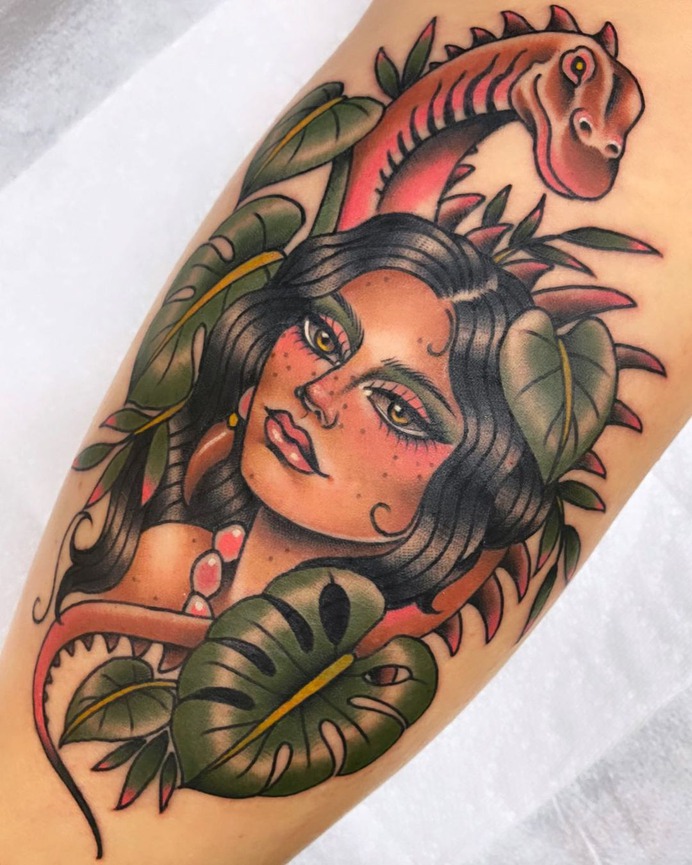 plant tattoo with woman