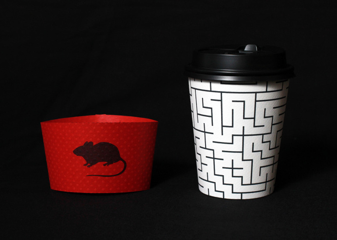 Flowers for Algernon coffee cup + sleeve #bookpromotion #coffeecup #minimalism #mouse #rat #maze #cup #sleeve