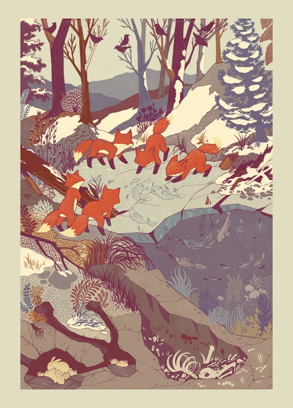 { teaganwhite } design & illustration #foxes #fish #design #snow #illustration #nature #art #cute #ice #river #cubs