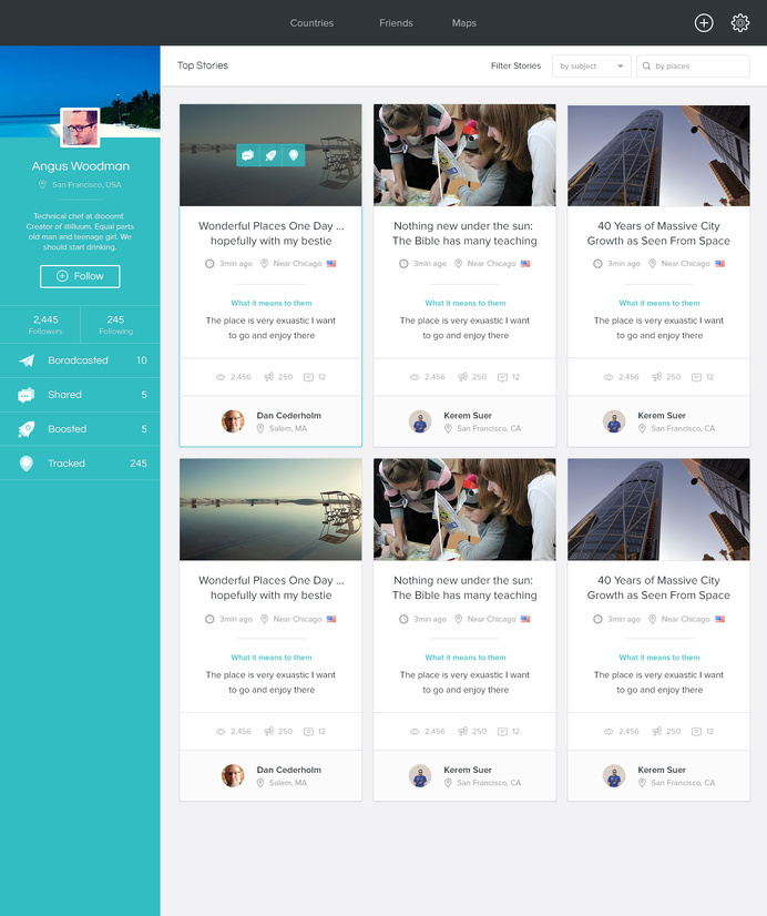 web, UI, stories, profile