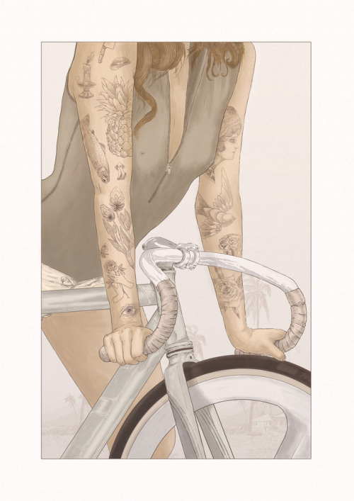 Hey ! Girls on bikes 2 I decided to put the 50 limited edition prints available at my online shop. Giclée art print on Hahnemühle German E