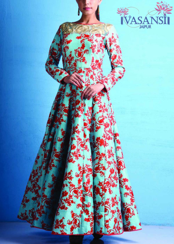 Vasansi Turquoise Raw Silk Gown