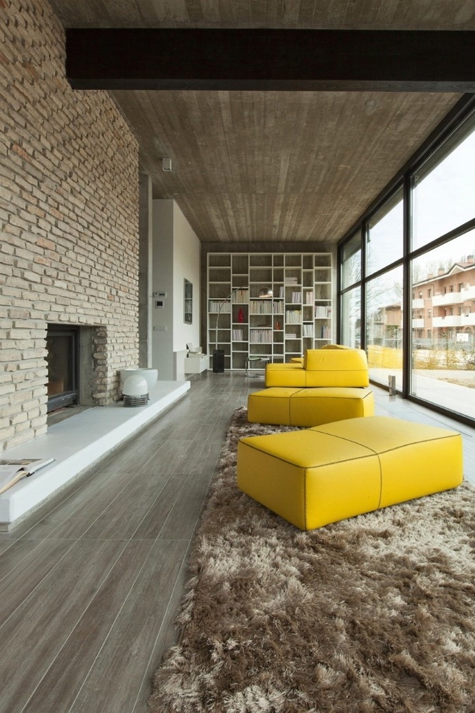 Modern Concrete Block House with Wooden Patio Attached