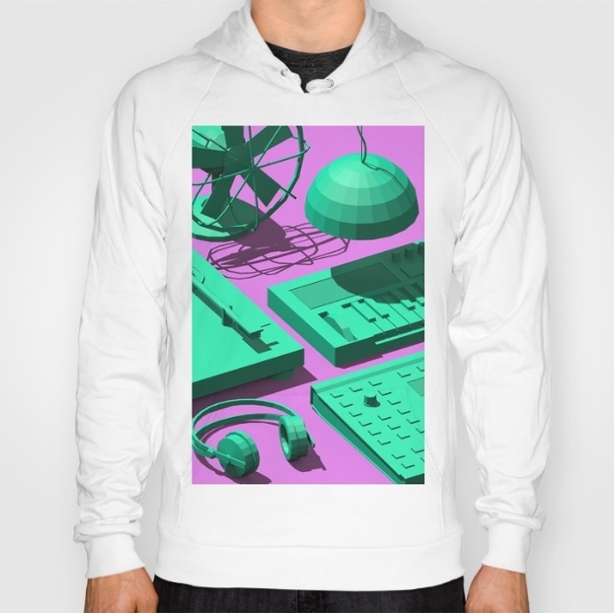 Low Poly Objects Hoodie at Søciety6 #3d #cgi #cg #cinema4d #render #studio #turntable #fan #cactus #synthesizer #music #dj #pendant