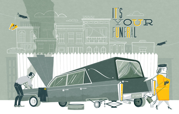 It's Your Funeral by Scotty Reifsnyder #woman #funeral #reifsnyder #scotty #man #car #dog
