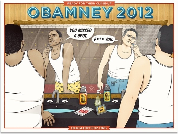 Old Glory 2012 #romney #comic #shaving #illustration #poster #obama