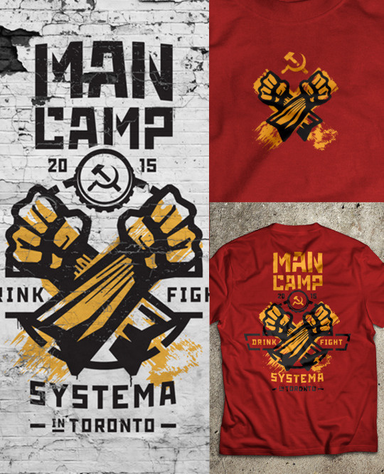 personal, shirt, logo, man camp, martial arts, systema, russian, red, yellow, fist, stencil